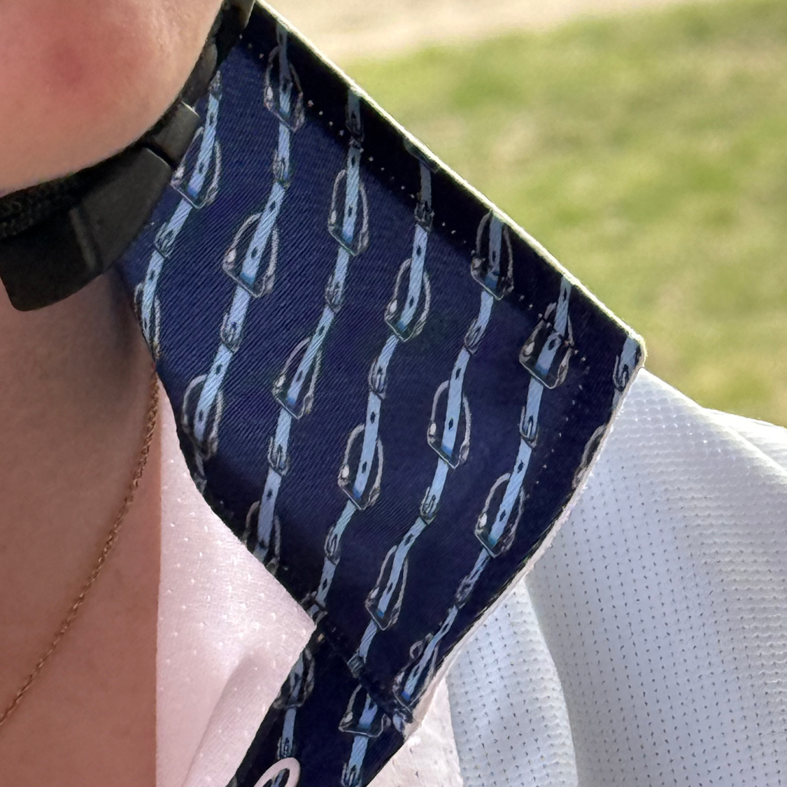 Girls "Luna II" Light Blue Long Sleeve Performance Show Shirt with Stirrups Trim