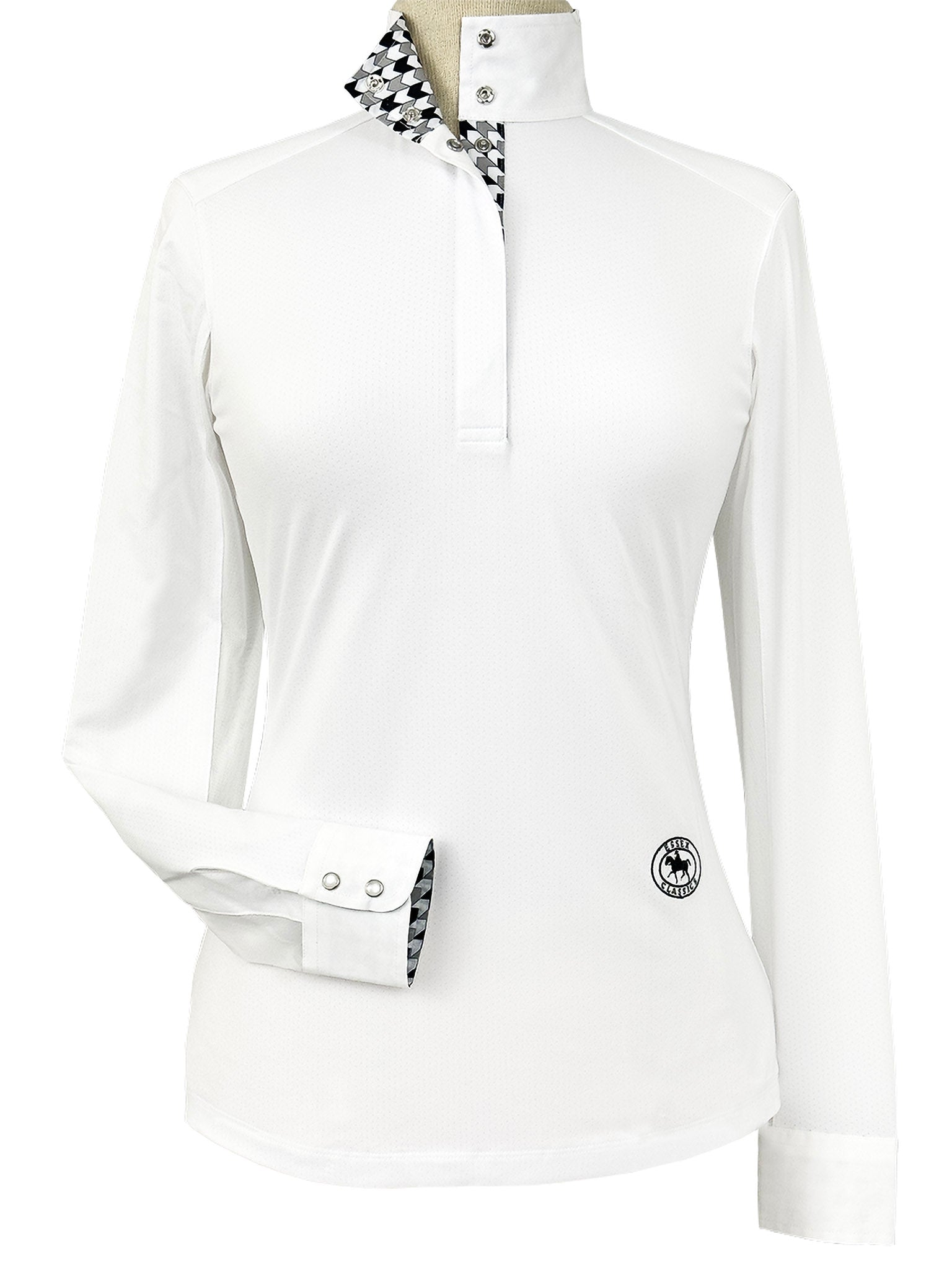 Geometric Ladies Talent Yarn Straight Collar Long Sleeve Show Shirt - Black