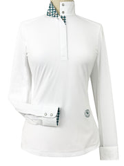 Geometric Ladies Talent Yarn Straight Collar Long Sleeve Show Shirt - Green