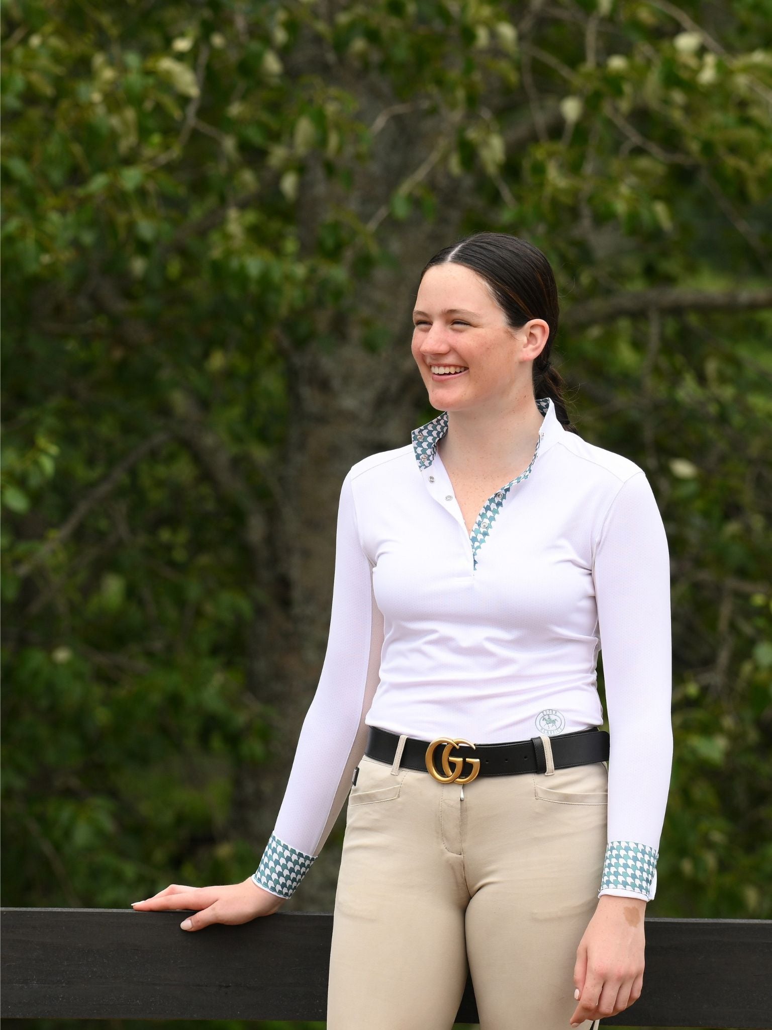 Geometric Ladies Talent Yarn Straight Collar Long Sleeve Show Shirt - Green