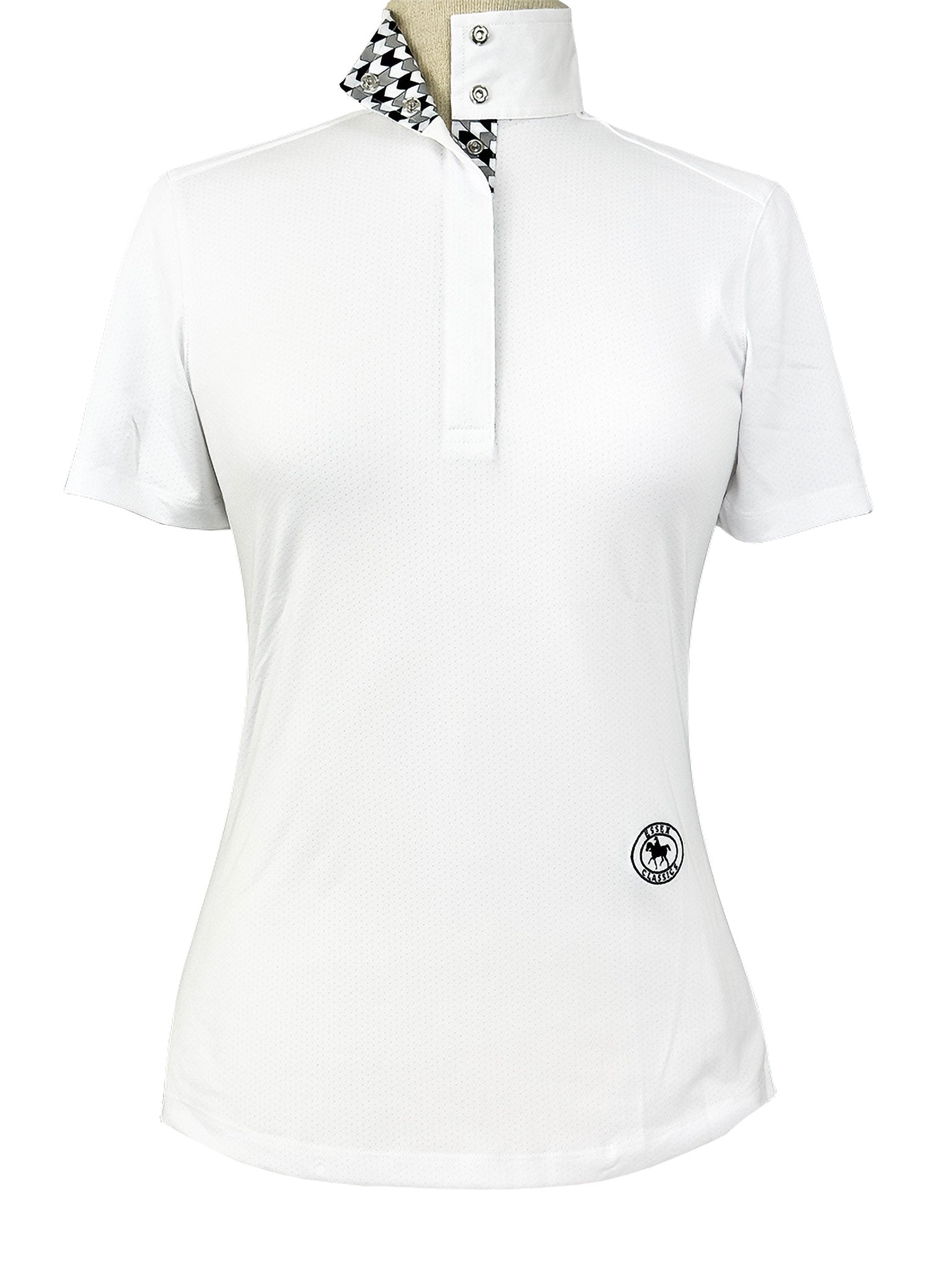 Geometric Ladies Talent Yarn Straight Collar Short Sleeve Show Shirt - Black