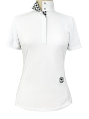 Geometric Ladies Talent Yarn Straight Collar Short Sleeve Show Shirt - Black