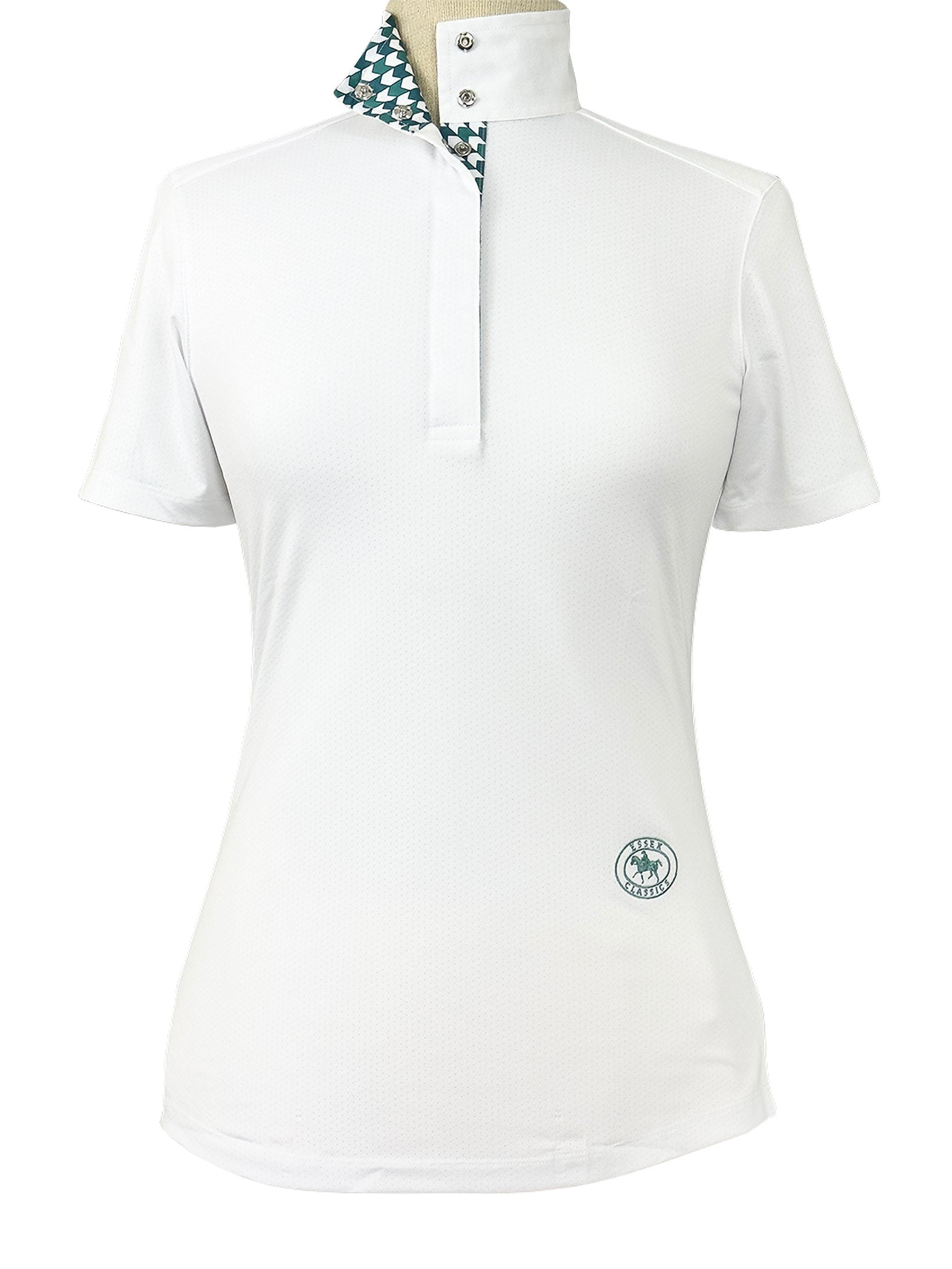 Geometric Ladies Talent Yarn Straight Collar Short Sleeve Show Shirt - Green