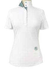 Geometric Ladies Talent Yarn Straight Collar Short Sleeve Show Shirt - Green