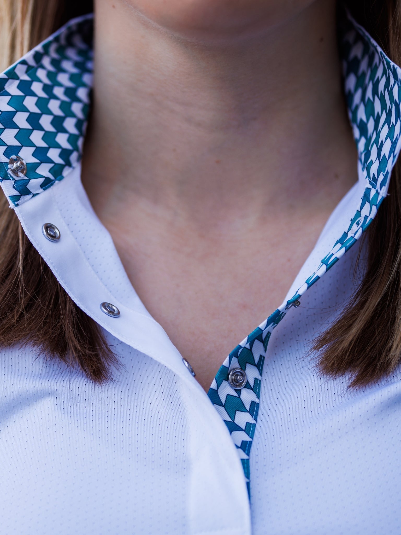 Ladies "Luna II" Forest Green with Geometric Long Sleeve Performance Show Shirt