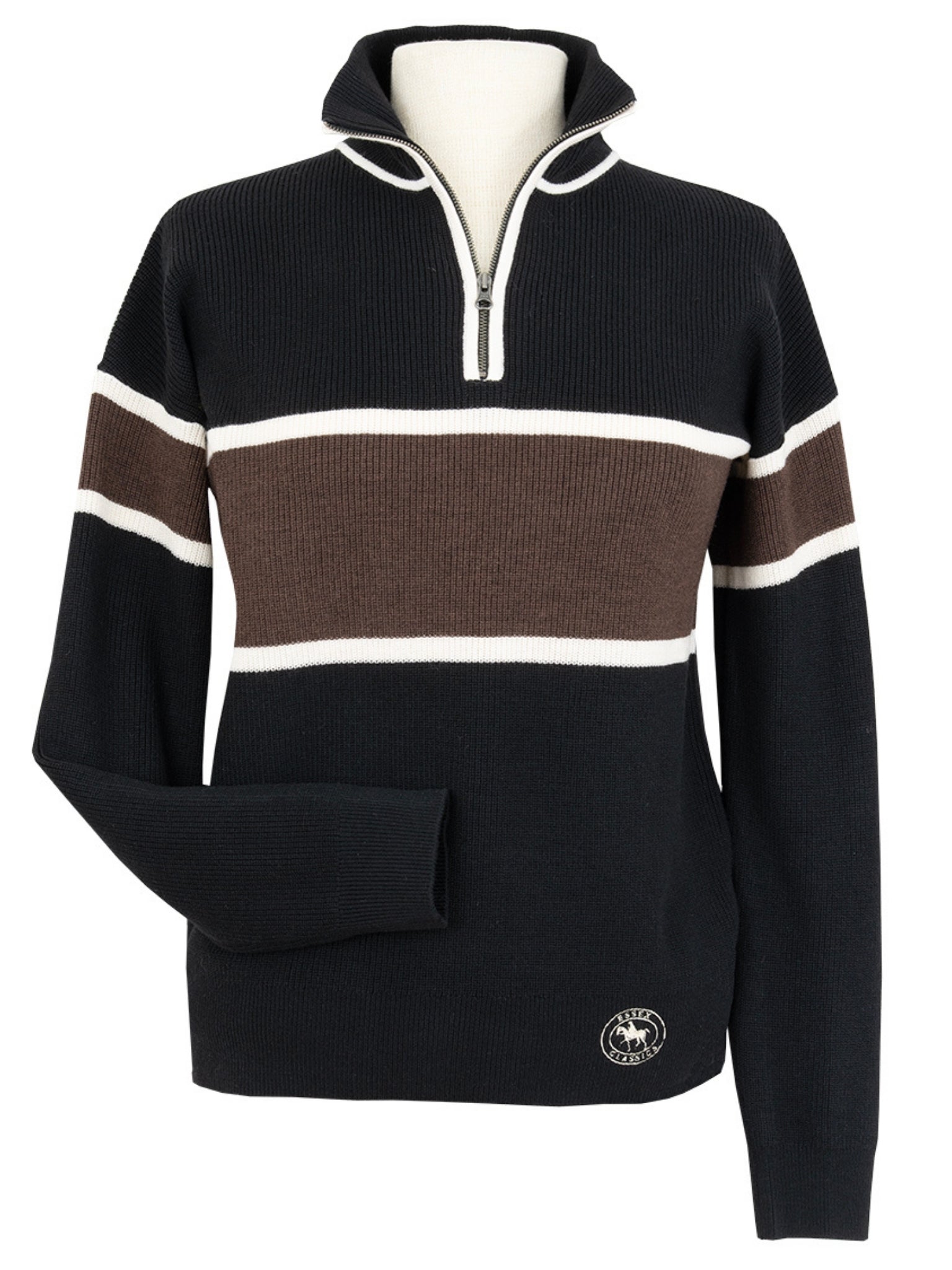 Oxford Quarter Zip Sweater - Black & Chocolate – Essex Classics