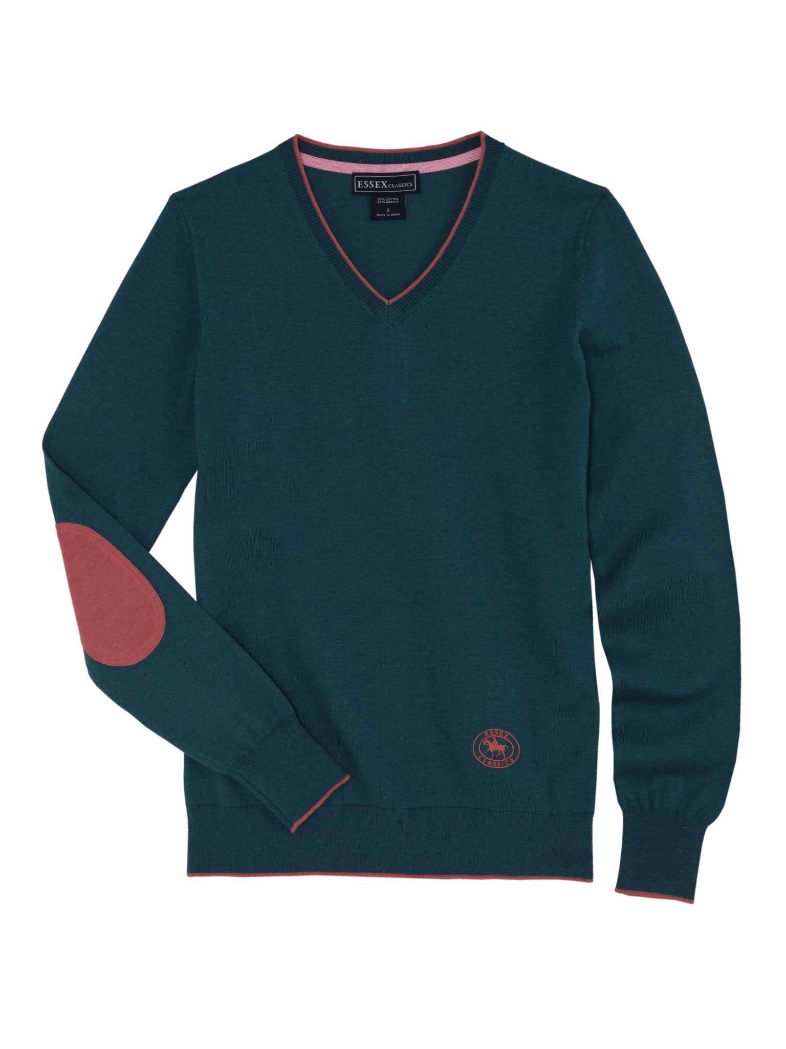 Teal with Pink Trey V-Neck Sweater