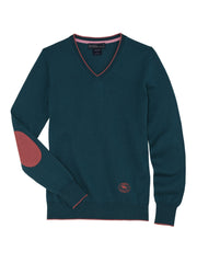 Teal with Pink Trey V-Neck Sweater