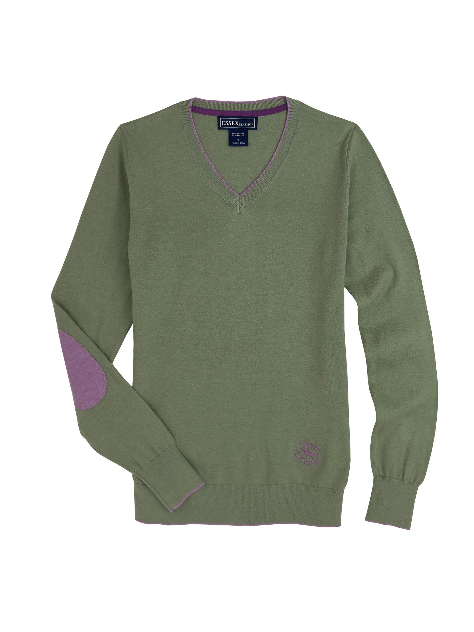Moss Green with Mauve Trey V-Neck Sweater