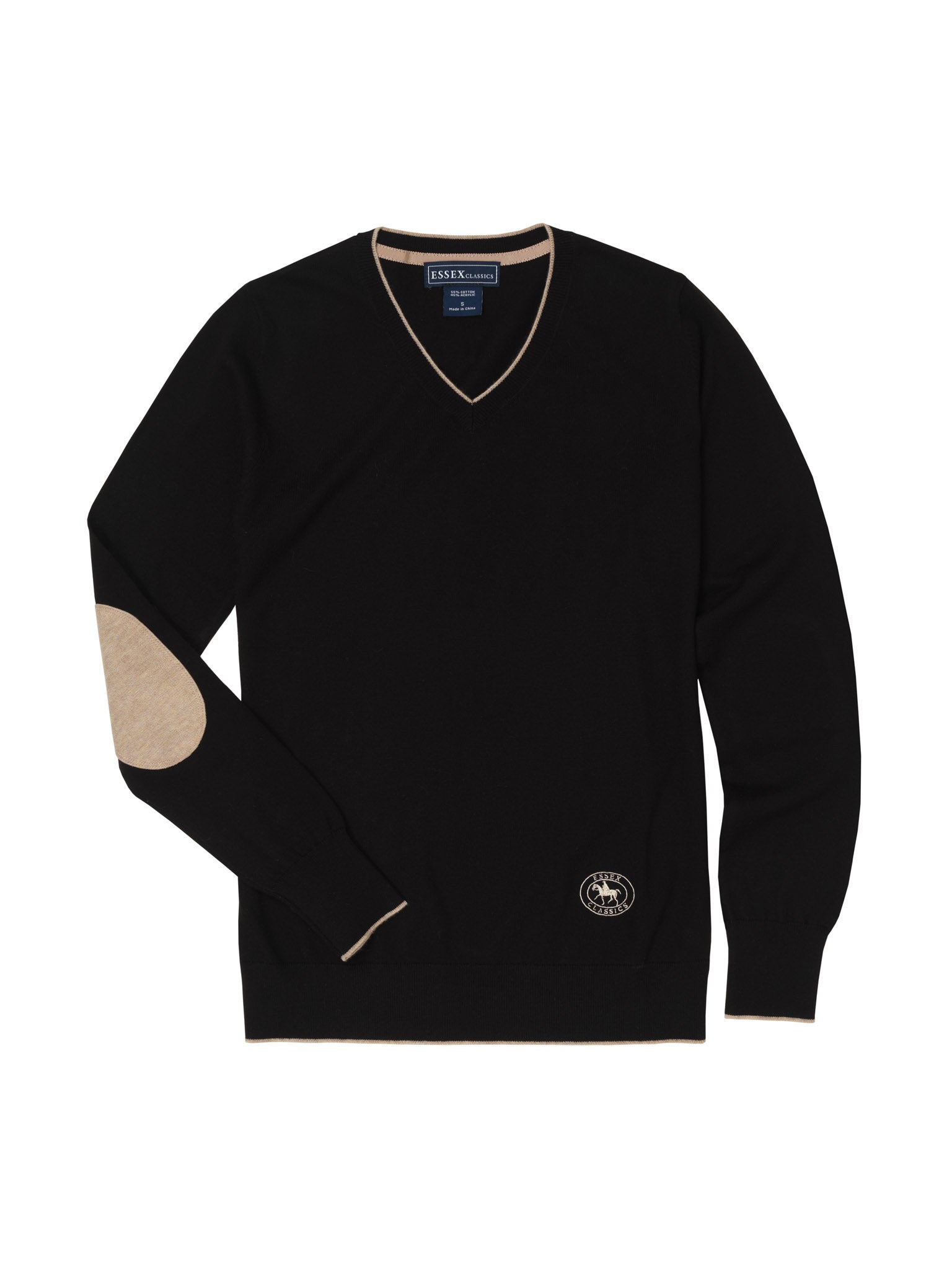 Black  with Tan Trey V-Neck Sweater