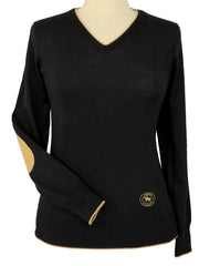 Black with Camel Trey V-Neck Sweater