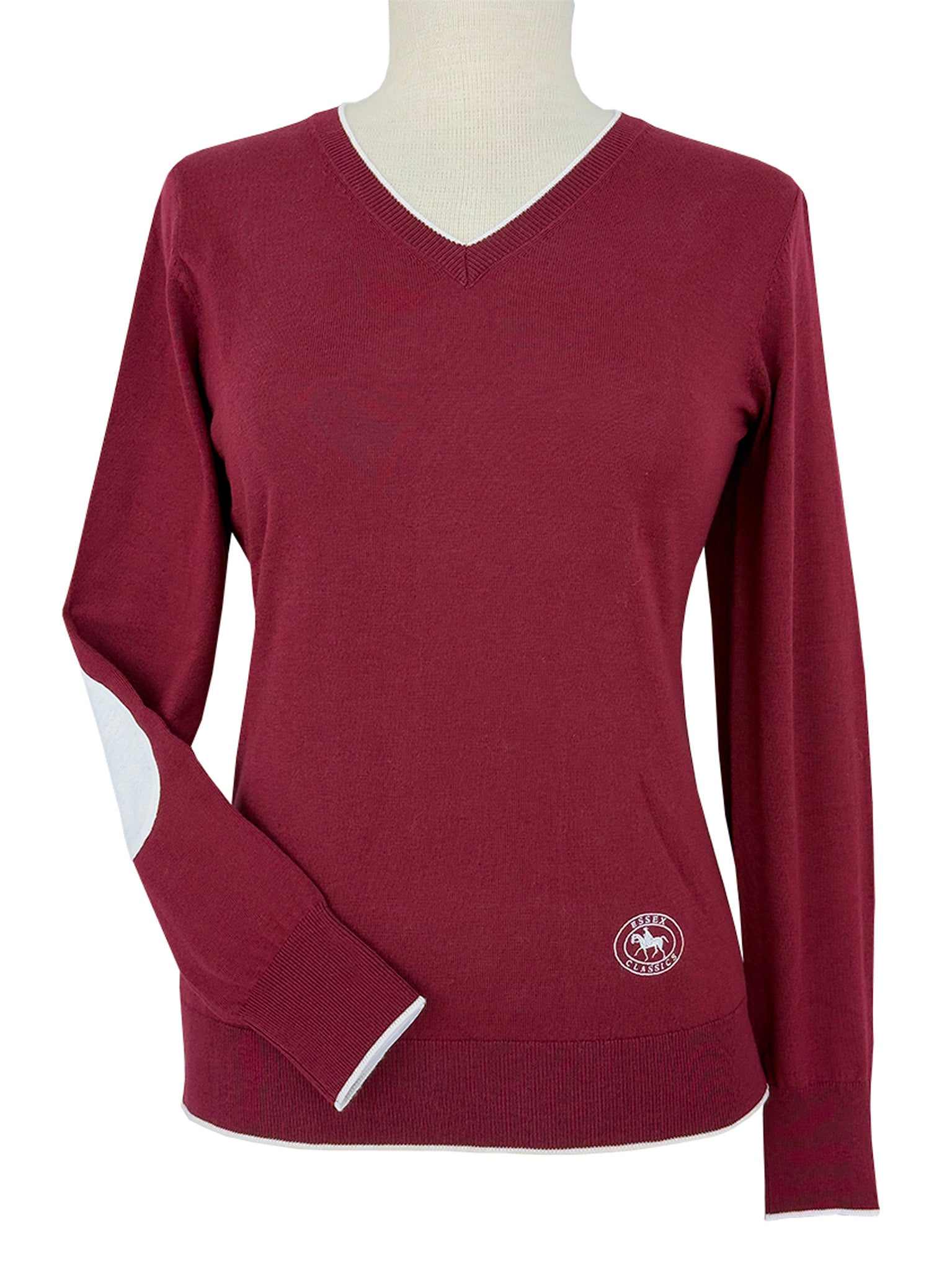 Cranberry with Ivory Trey V-Neck Sweater