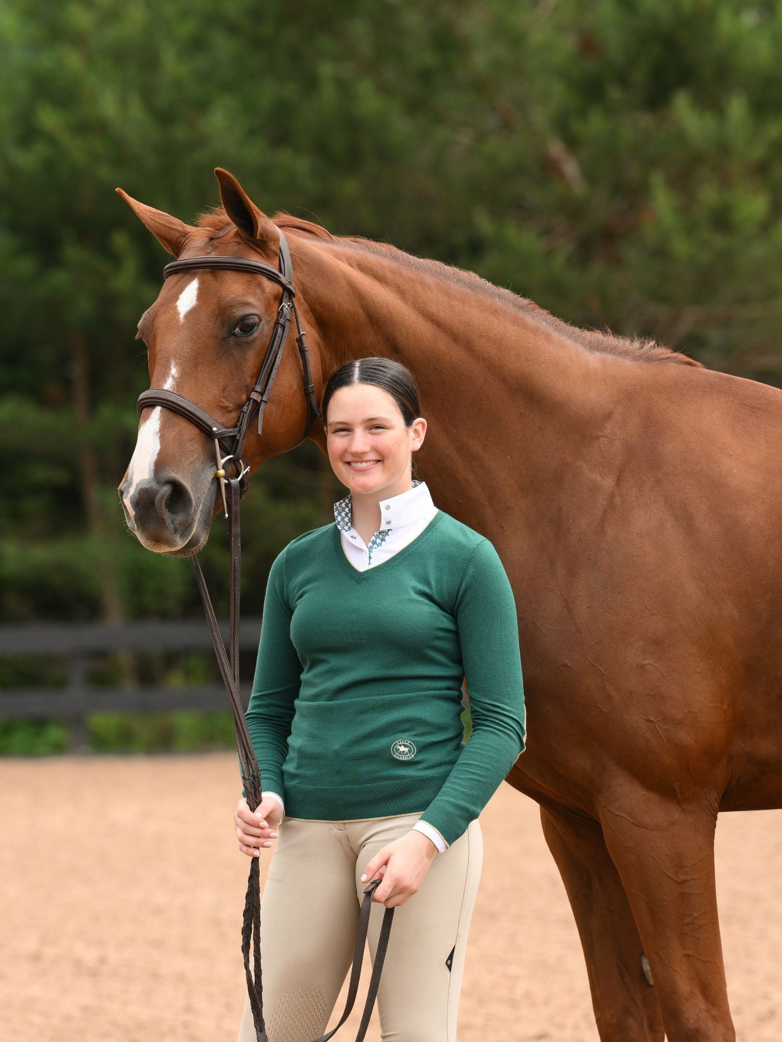 Emerald Green with Gold Trey V-Neck Sweater
