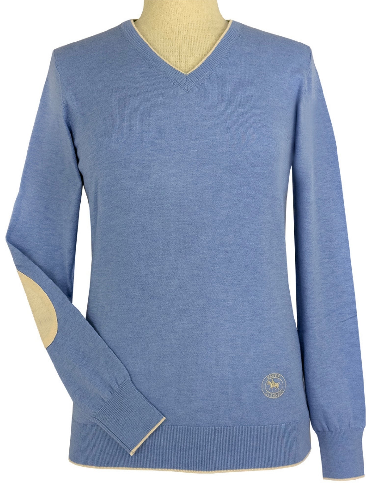 Light Blue with Cream Trey V-Neck Sweater – Essex Classics