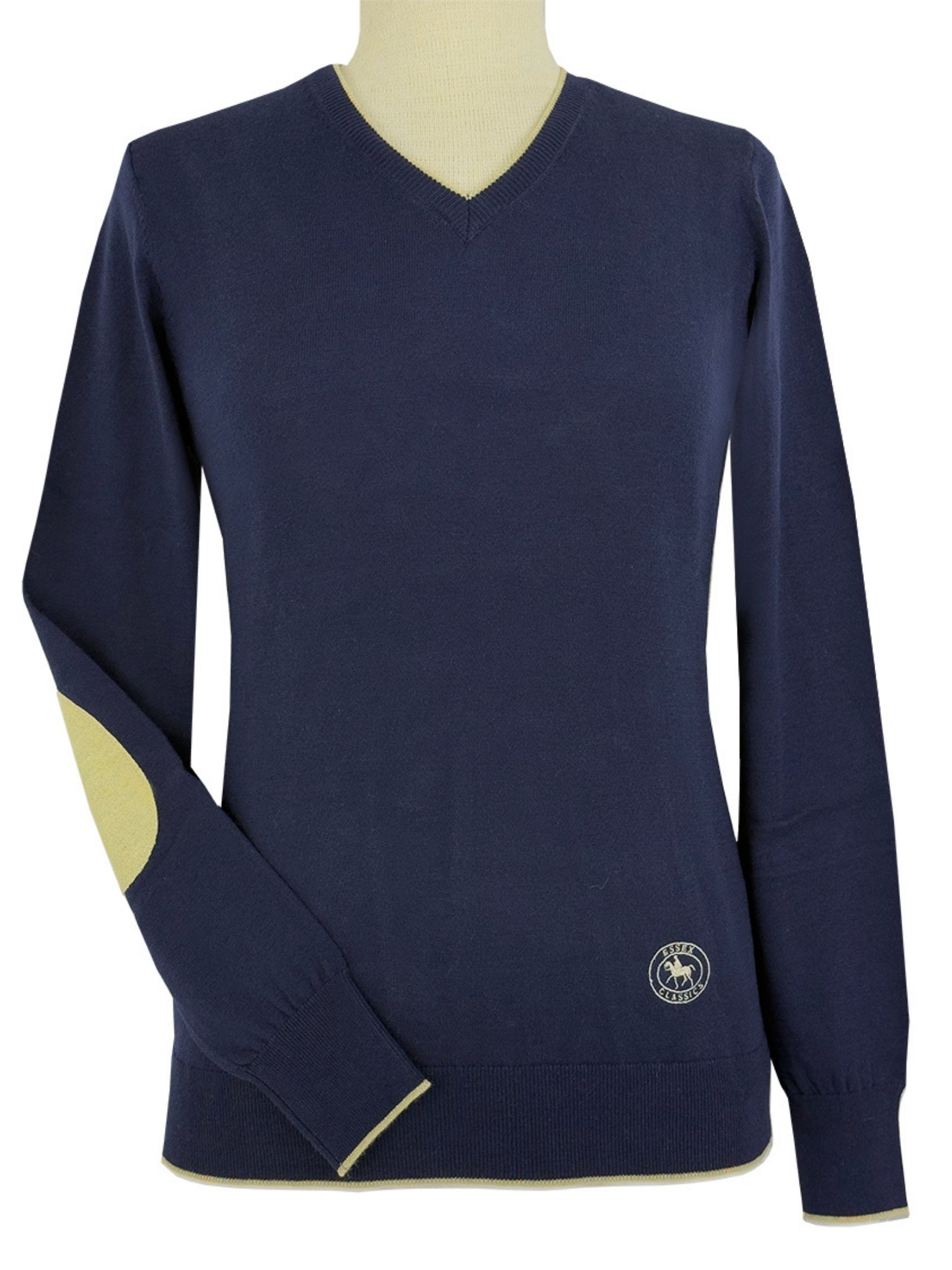 Navy with Tan Trey V-Neck Sweater – Essex Classics
