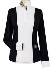 Ladies "Luna II" Black with Leopard Long Sleeve Performance Show Shirt