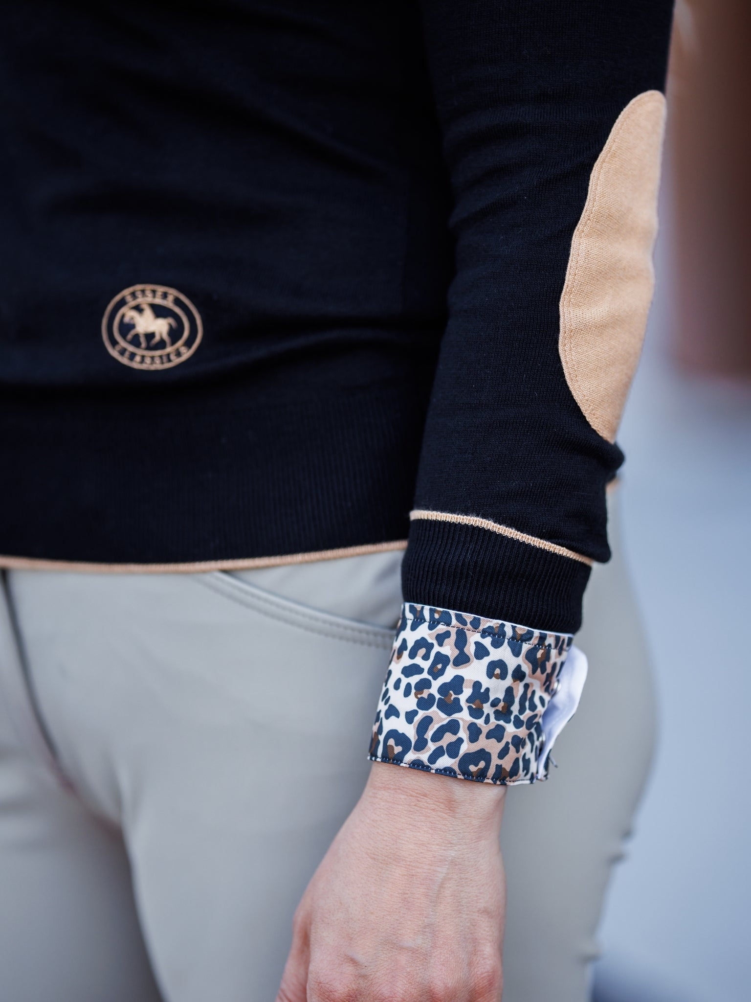 Black with Camel Trey V-Neck Sweater