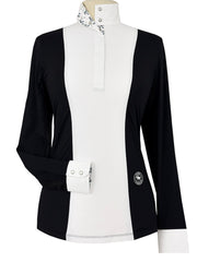 Ladies "Luna II" Black with Unicorns Long Sleeve Performance Show Shirt