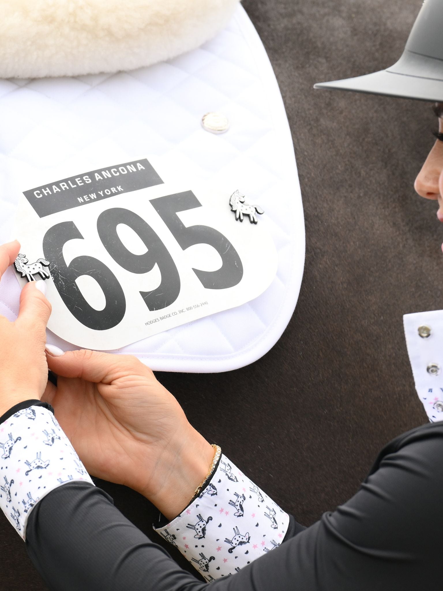 Ladies "Luna II" Black with Unicorns Long Sleeve Performance Show Shirt