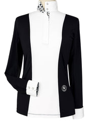 Ladies "Luna II" Black with Geometric Long Sleeve Performance Show Shirt