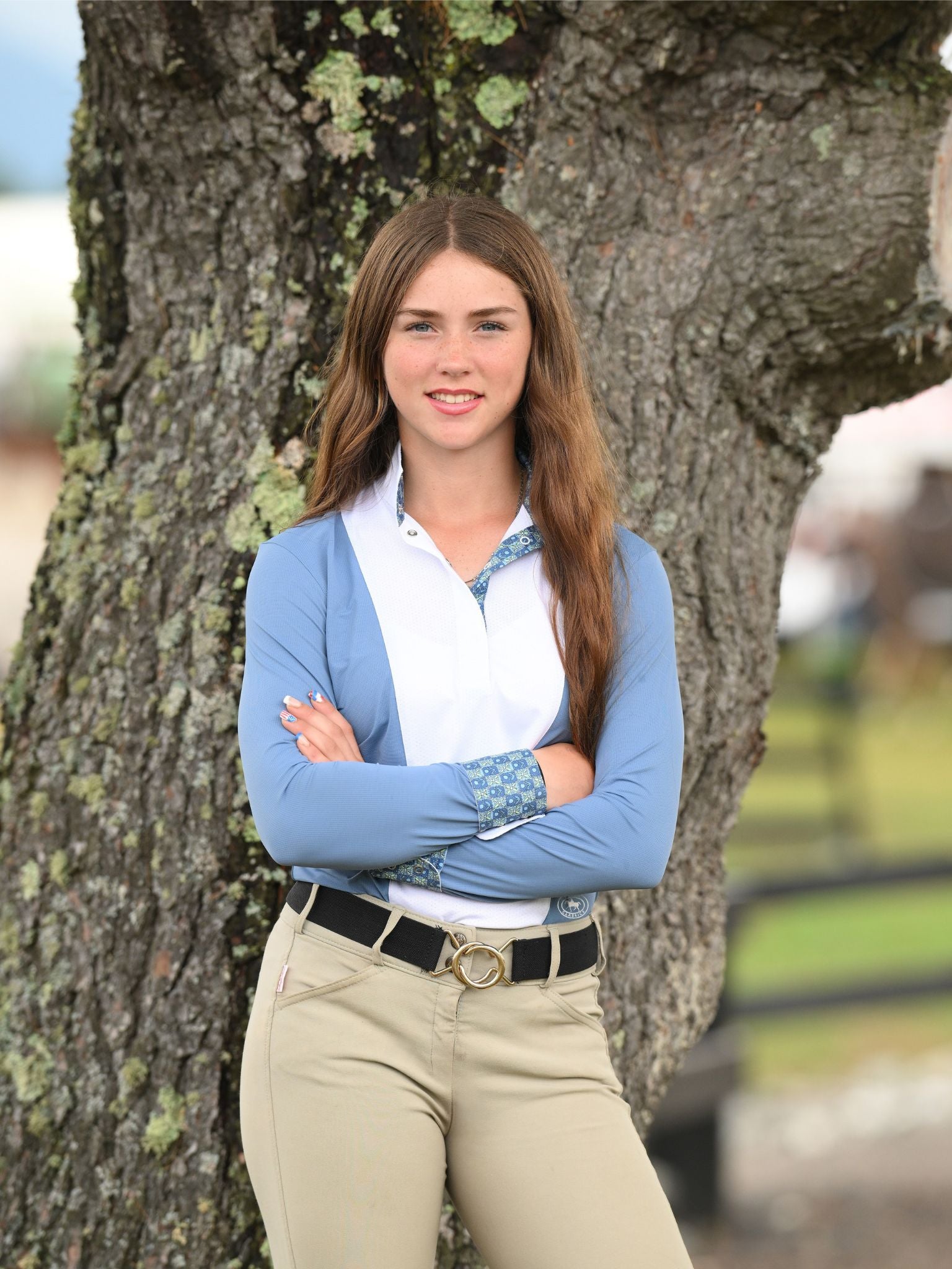 Ladies "Luna II" Blue Gallop Garden Long Sleeve Performance Show Shirt