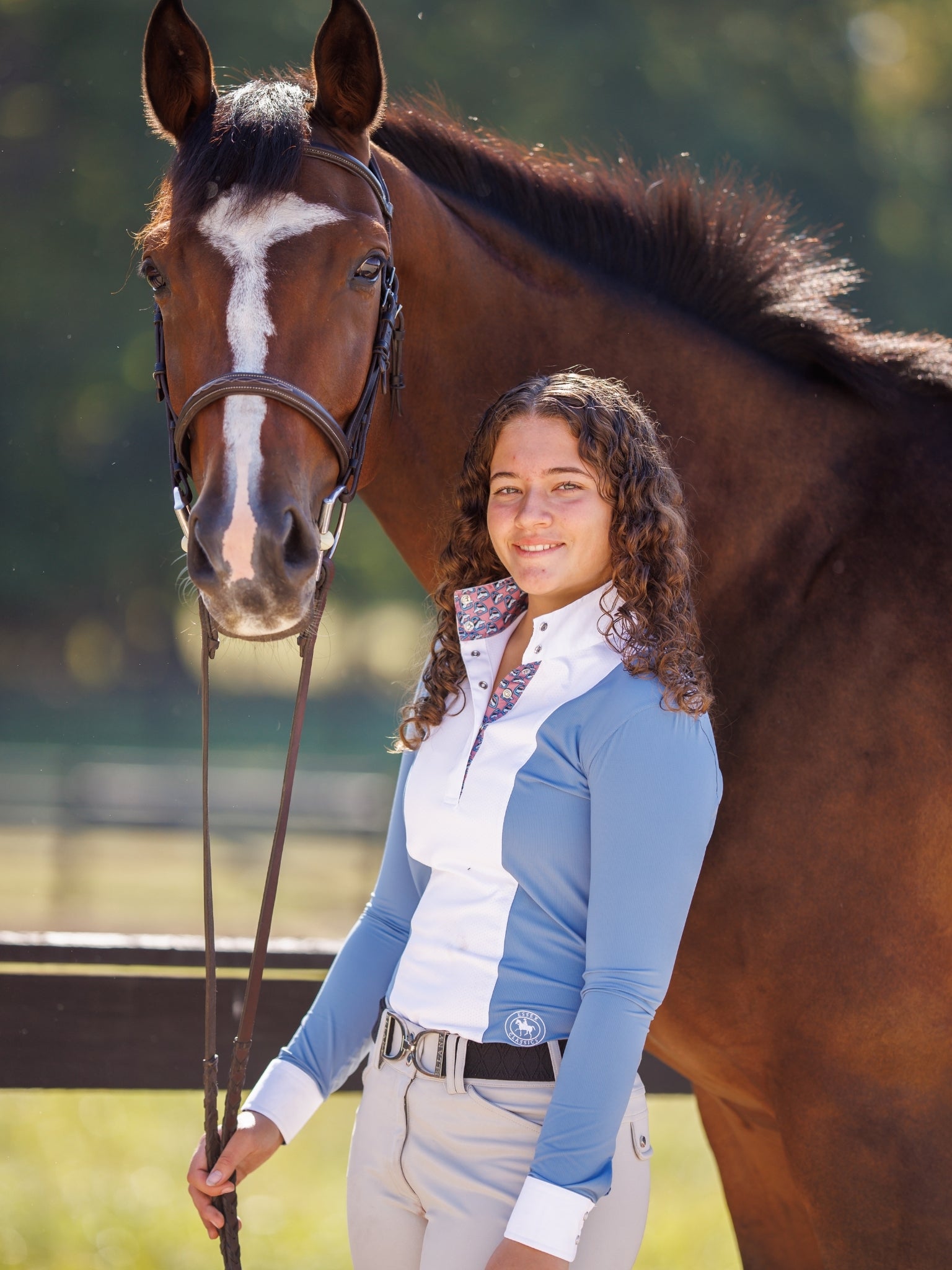 Ladies "Luna II" Blue Stirrup Talk Long Sleeve Performance Show Shirt