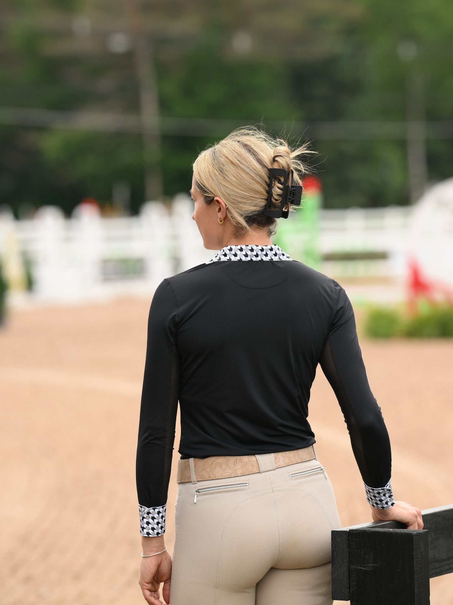 Ladies "Luna II" Black with Geometric Long Sleeve Performance Show Shirt