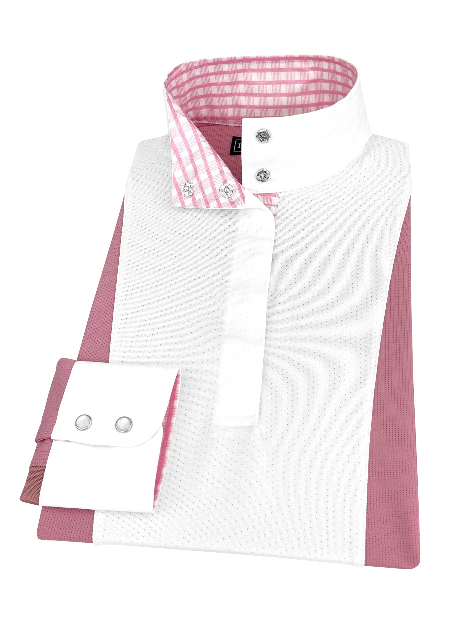 Ladies "Luna II" Pink Long Sleeve Performance Show Shirt with Pink Check Trim