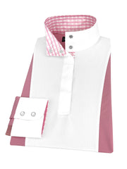 Ladies "Luna II" Pink Long Sleeve Performance Show Shirt with Pink Check Trim