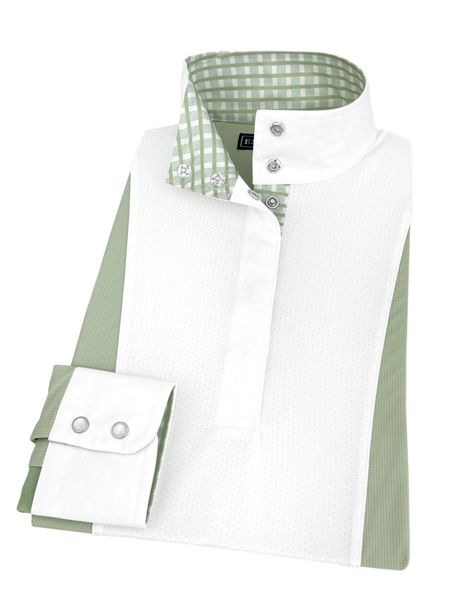Ladies Sage Green "Luna II" Long Sleeve Performance Show Shirt with Green Check Trim