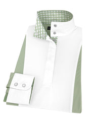 Ladies Sage Green "Luna II" Long Sleeve Performance Show Shirt with Green Check Trim