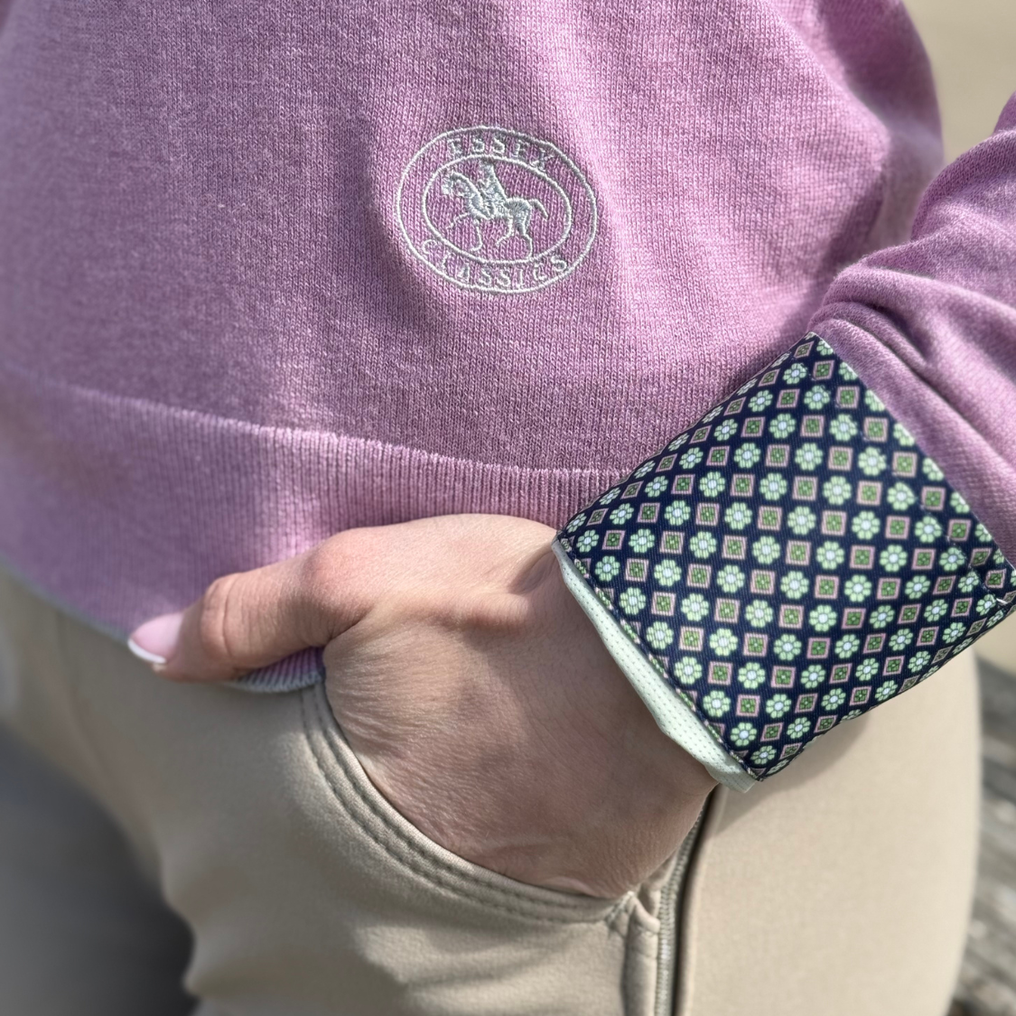 Mauve with Grey Trey V-Neck Sweater