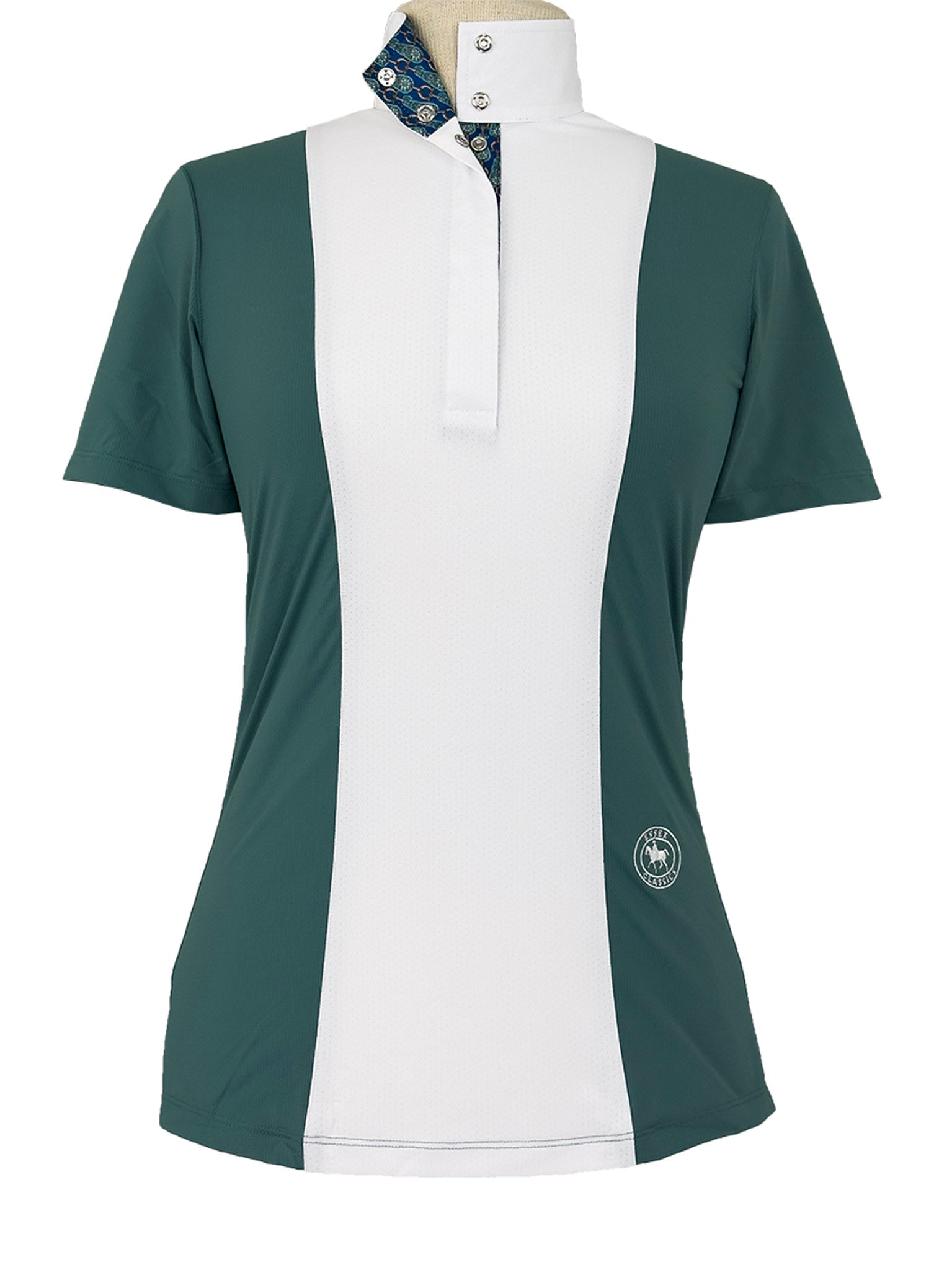 Ladies "Luna II" Forest Green with Golden Snaffle Short Sleeve Performance Show Shirt