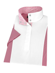Ladies "Luna II" Pink Short Sleeve Performance Show Shirt with Pink Check Trim