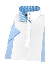 Ladies "Luna II" Light Blue Short Sleeve Performance Show Shirt with Blue Check Trim