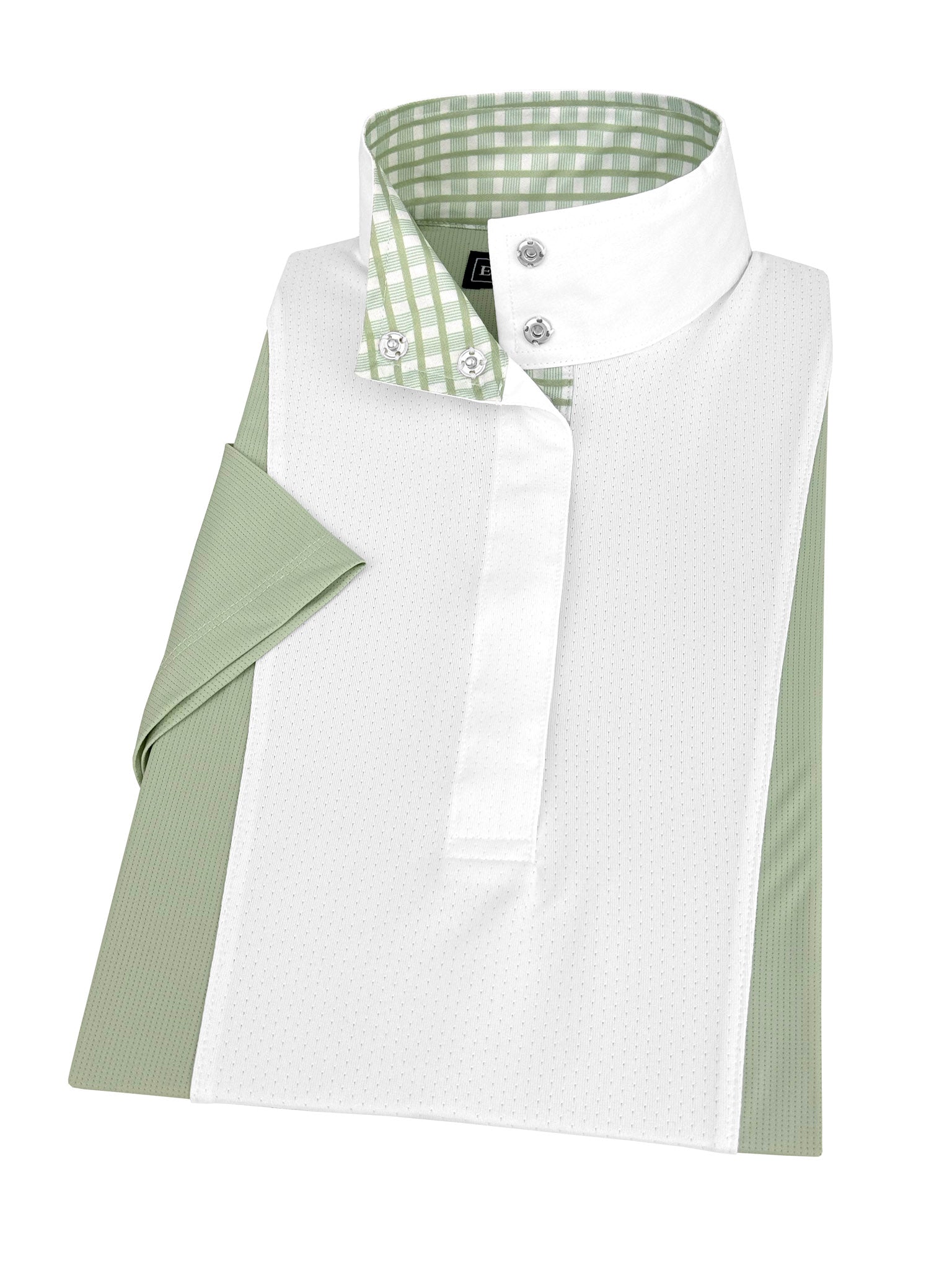 Ladies Sage Green "Luna II" Short Sleeve Performance Show Shirt with Green Check Trim