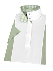 Ladies Sage Green "Luna II" Short Sleeve Performance Show Shirt with Green Check Trim