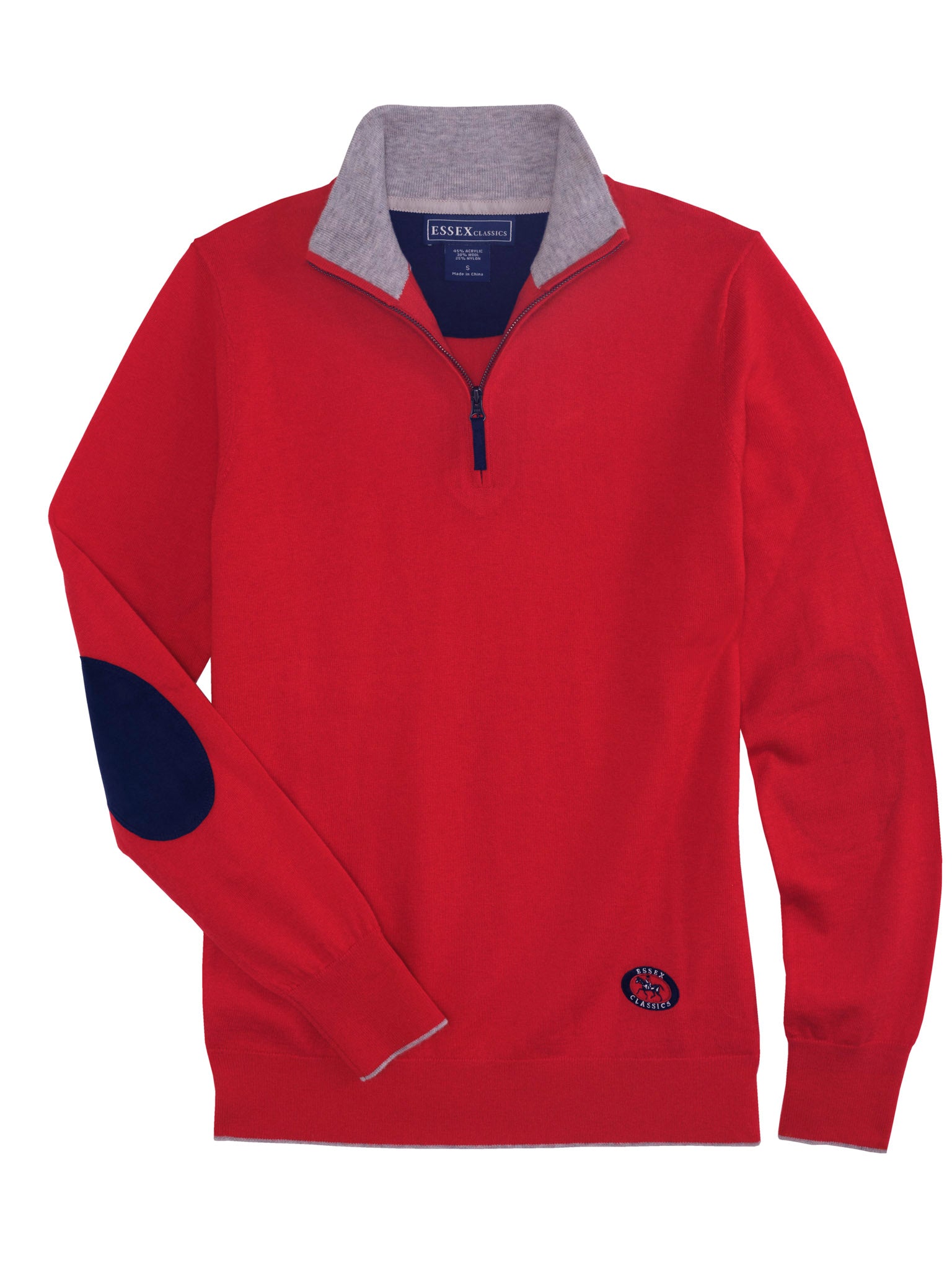 Red with Navy Trey Quarter-Zip Sweater