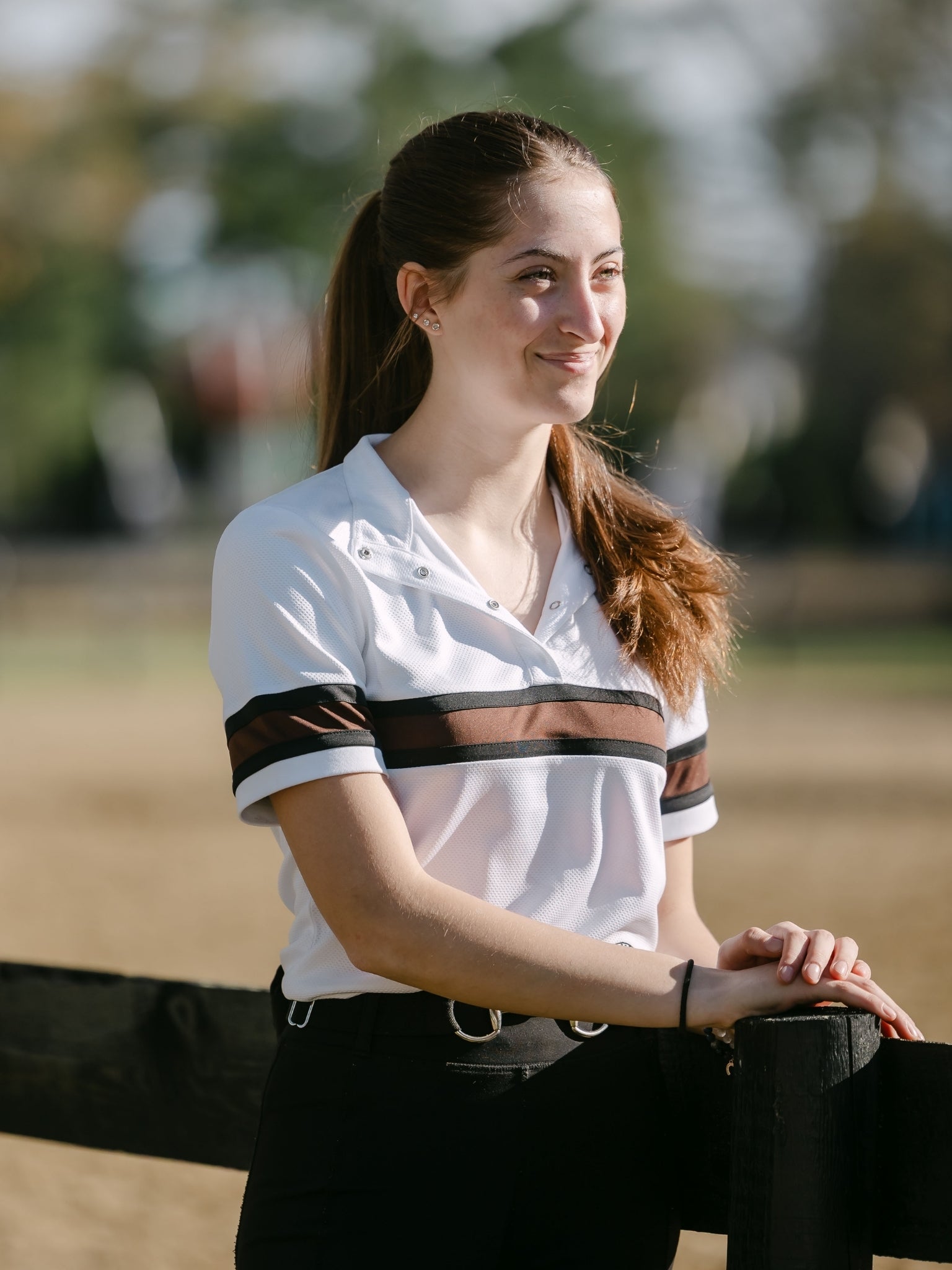 Cambridge Ladies Short Sleeve Show Shirt - White with Black & Chocolate