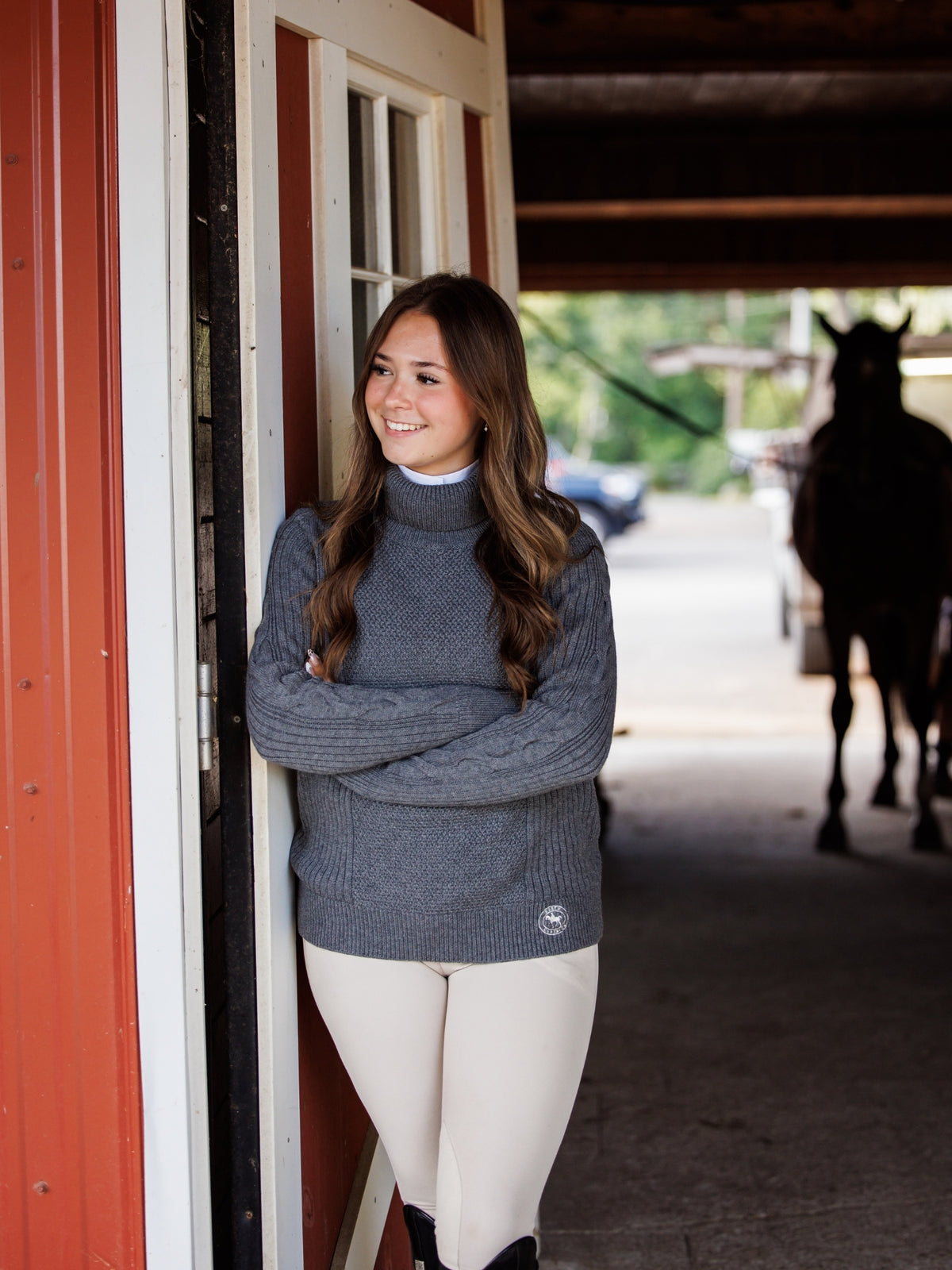 Laced Rein Cable Knit Sweater - Charcoal