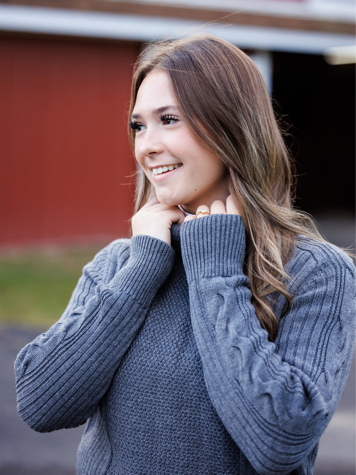 Laced Rein Cable Knit Sweater - Charcoal