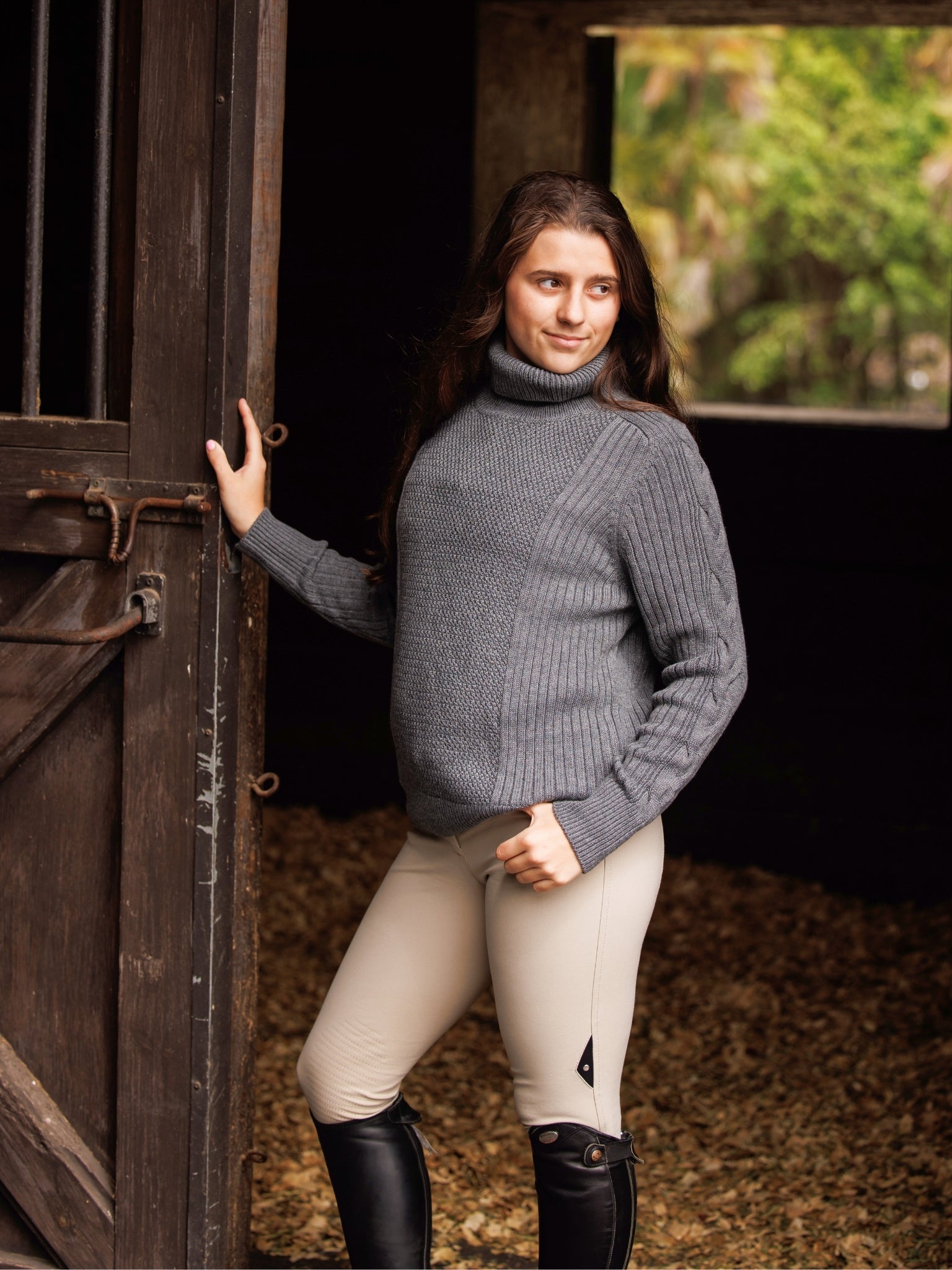 Laced Rein Cable Knit Sweater - Charcoal