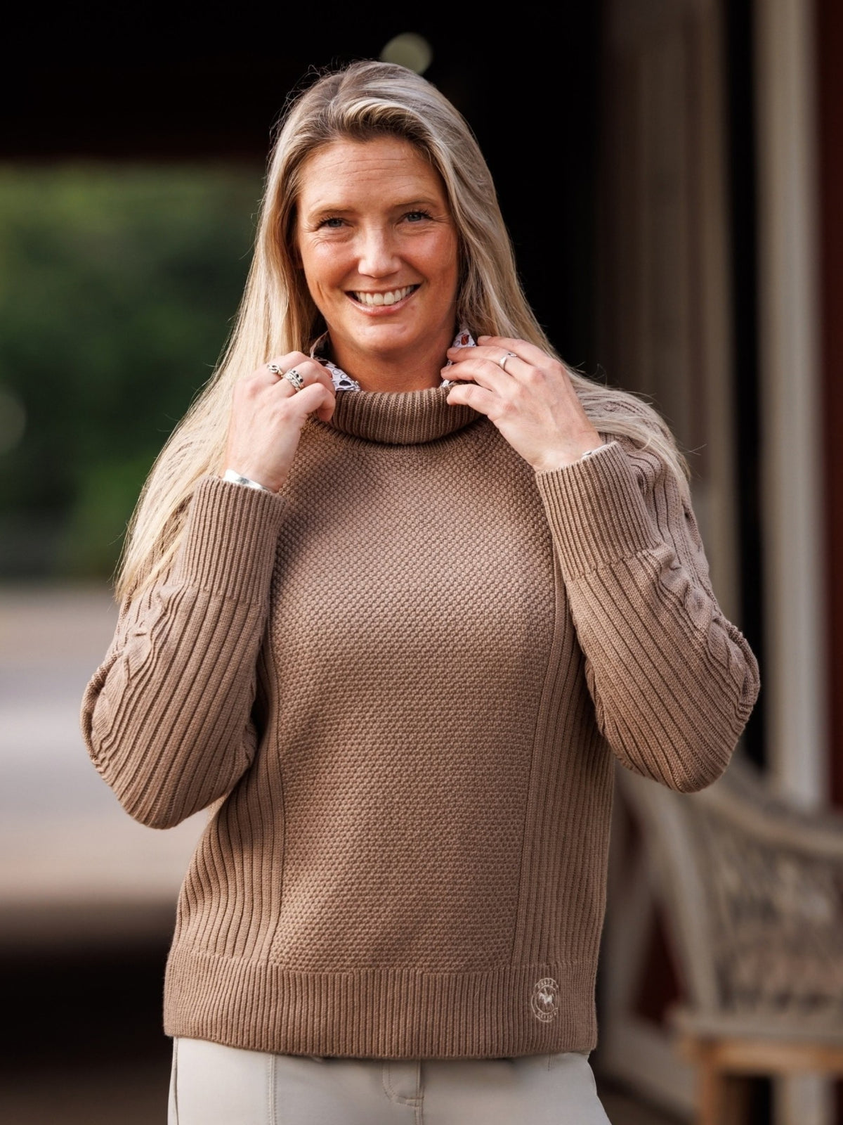 Laced Rein Cable Knit Sweater - Tan