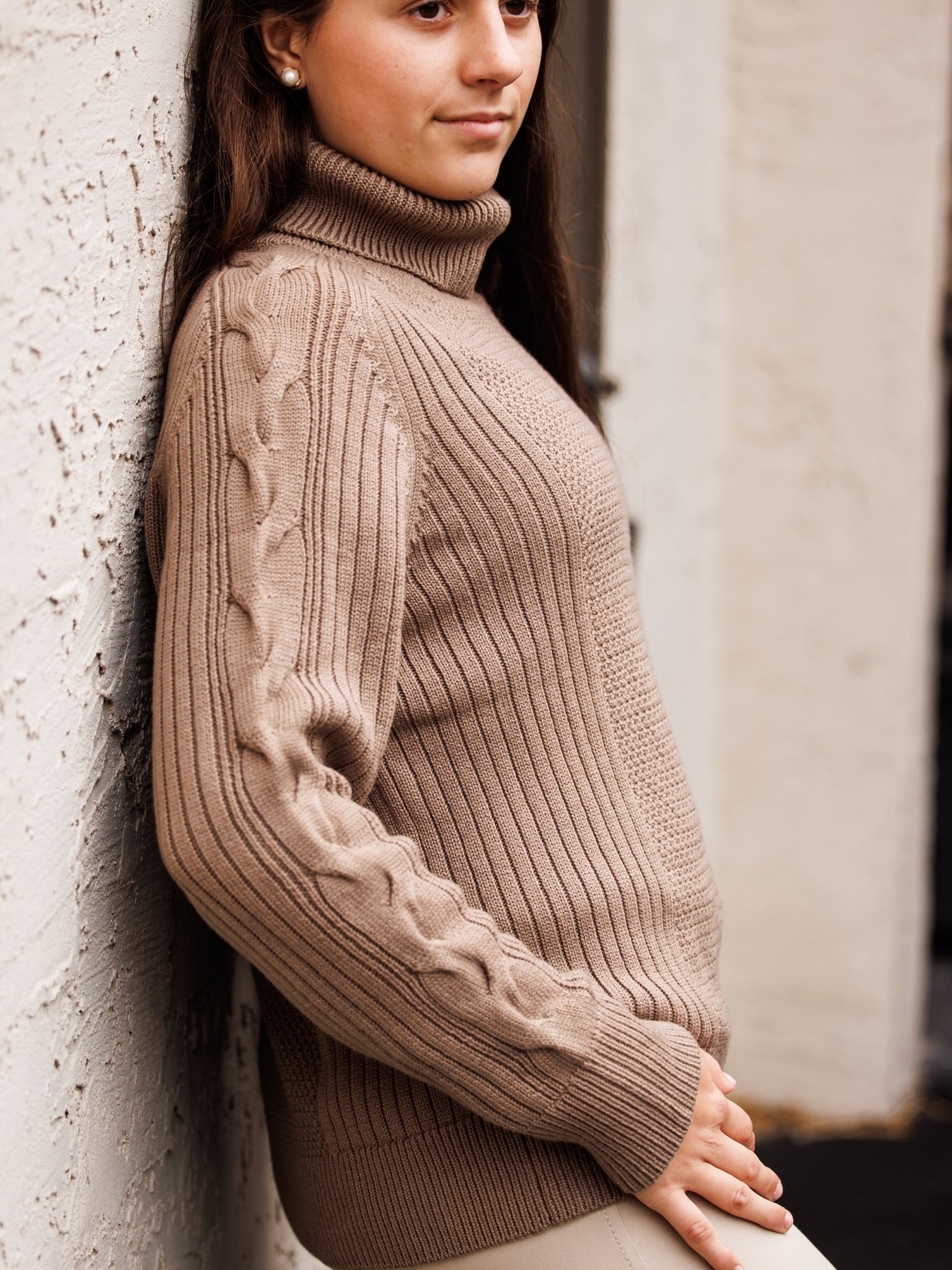 Laced Rein Cable Knit Sweater - Tan