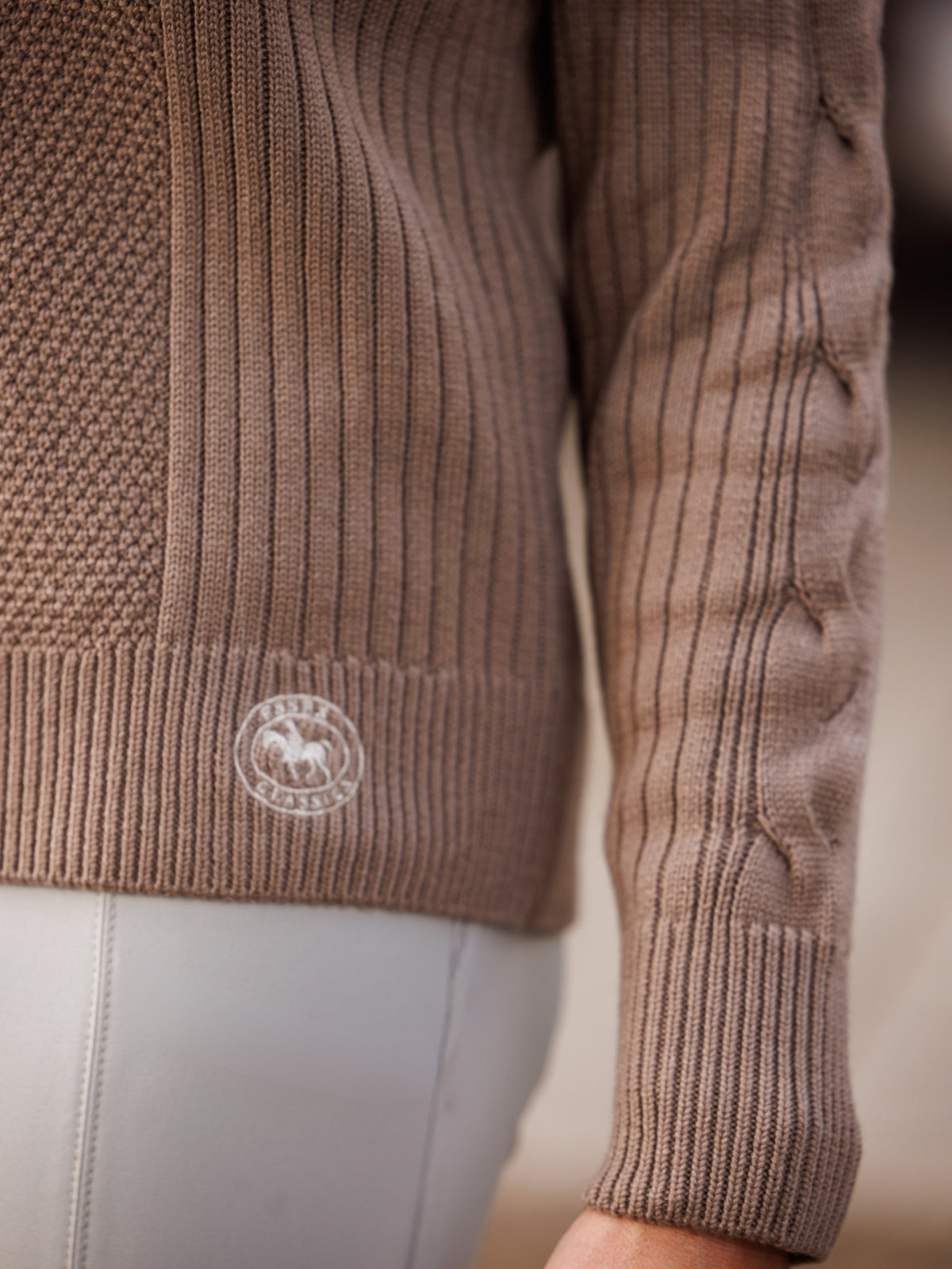 Laced Rein Cable Knit Sweater - Tan