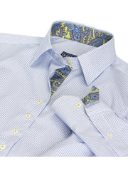 Dora Blue Fine Line Stripe Tailored Shirt