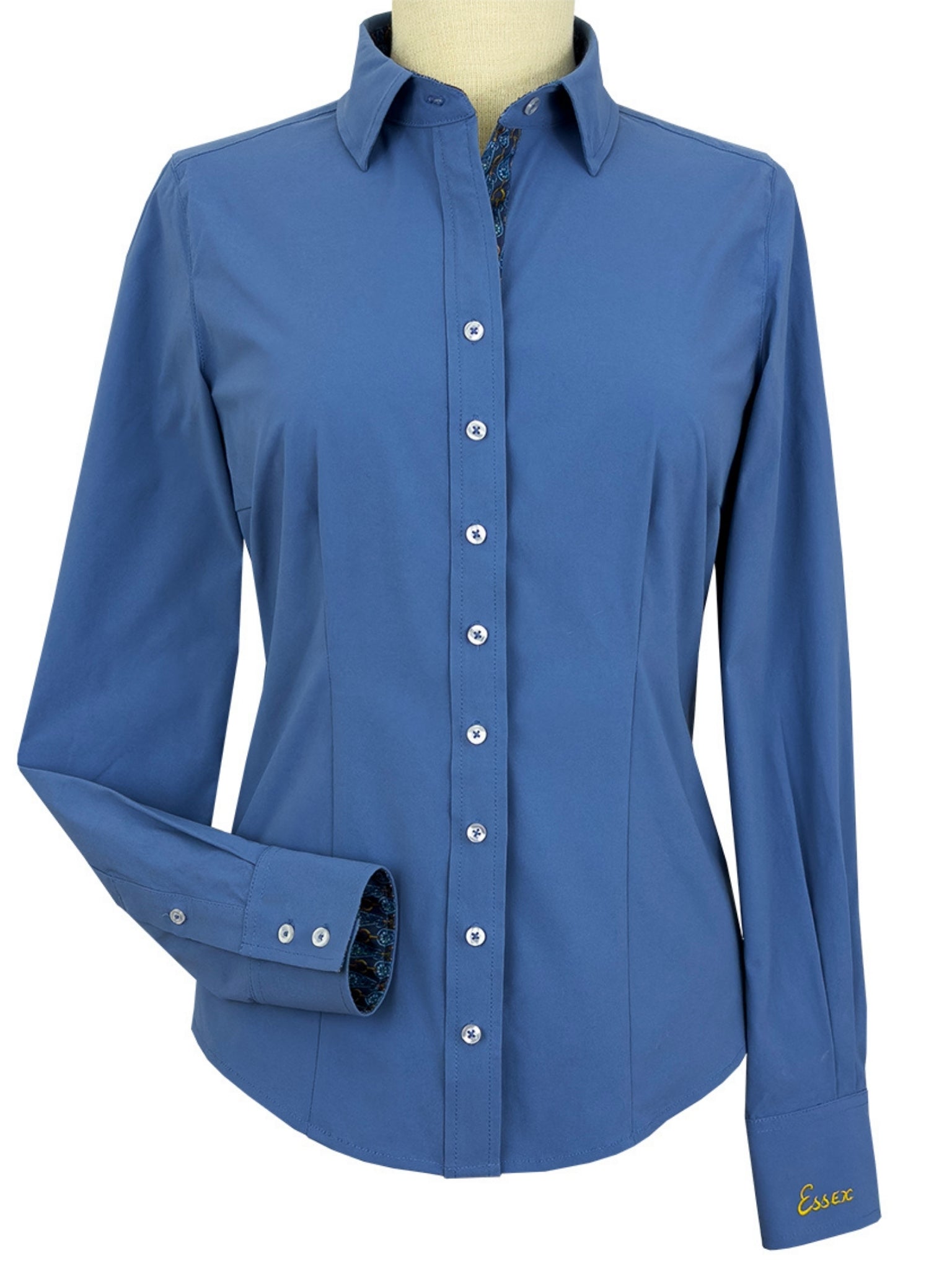 Dora II Schooling Shirt - Blue with Golden Snaffle Trim – Essex