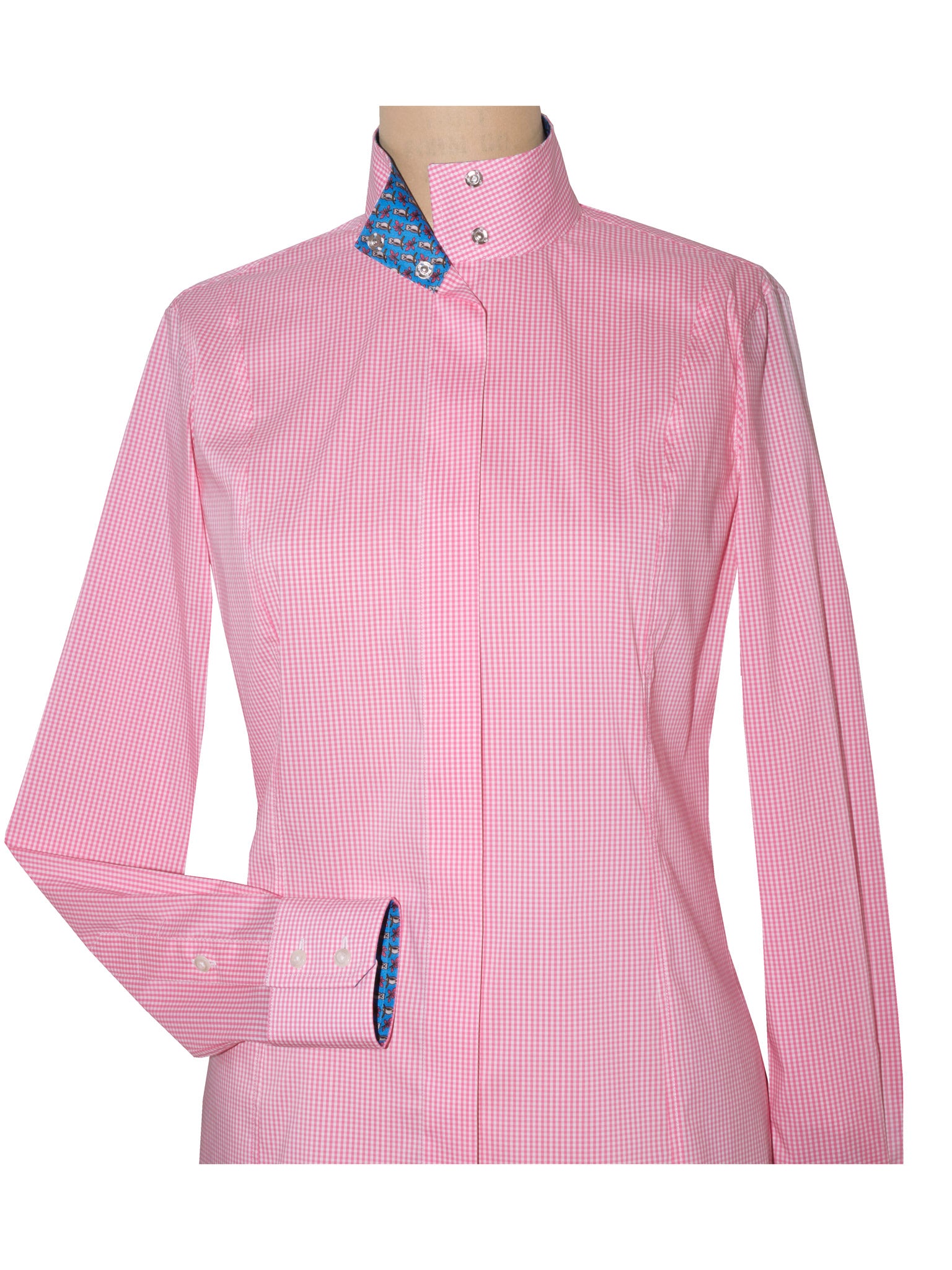Isabel Pink Gingham Owl Ladies Fitted Straight Collar Show Shirt