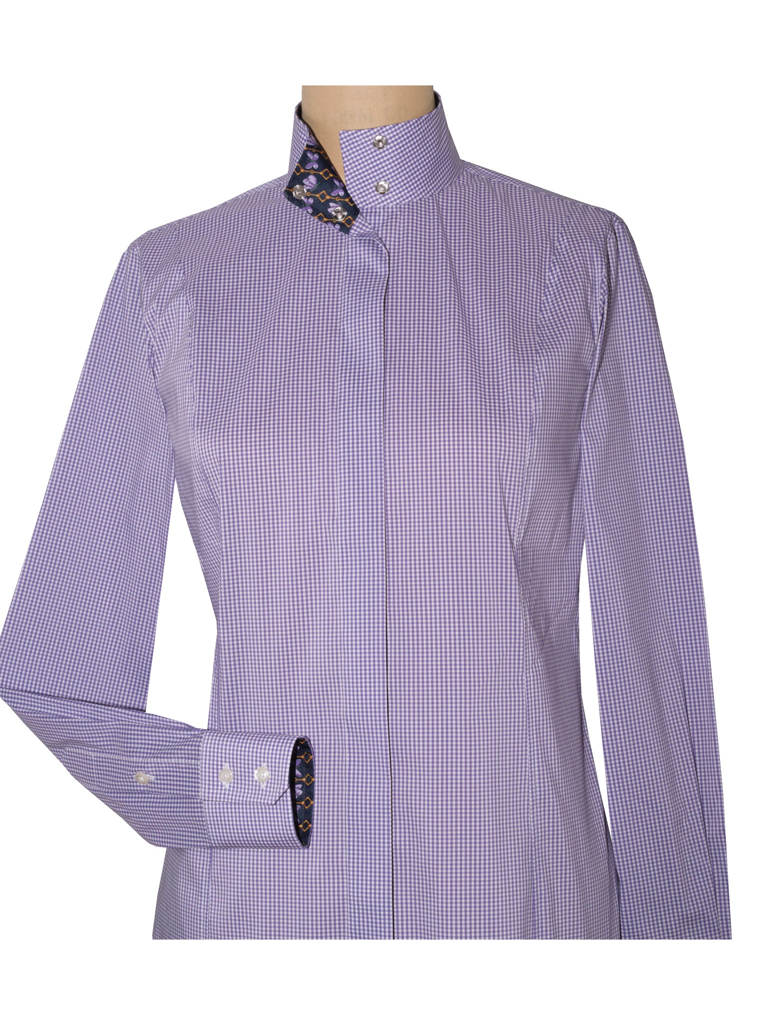 Isabel Violet Gingham Papillon Ladies Fitted Straight Collar Show Shirt