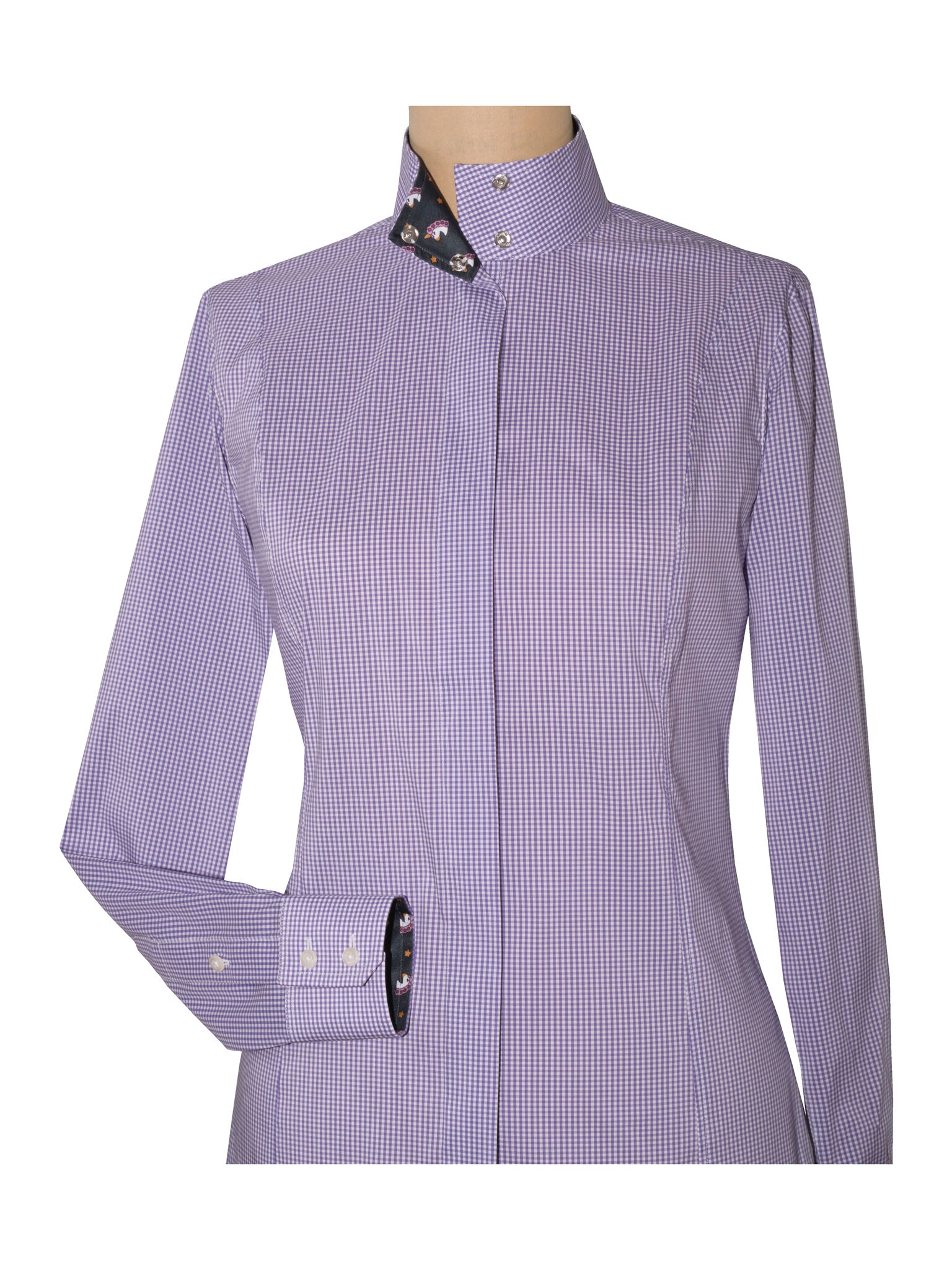Isabel Violet Gingham Ladies Fitted Straight Collar Show Shirt